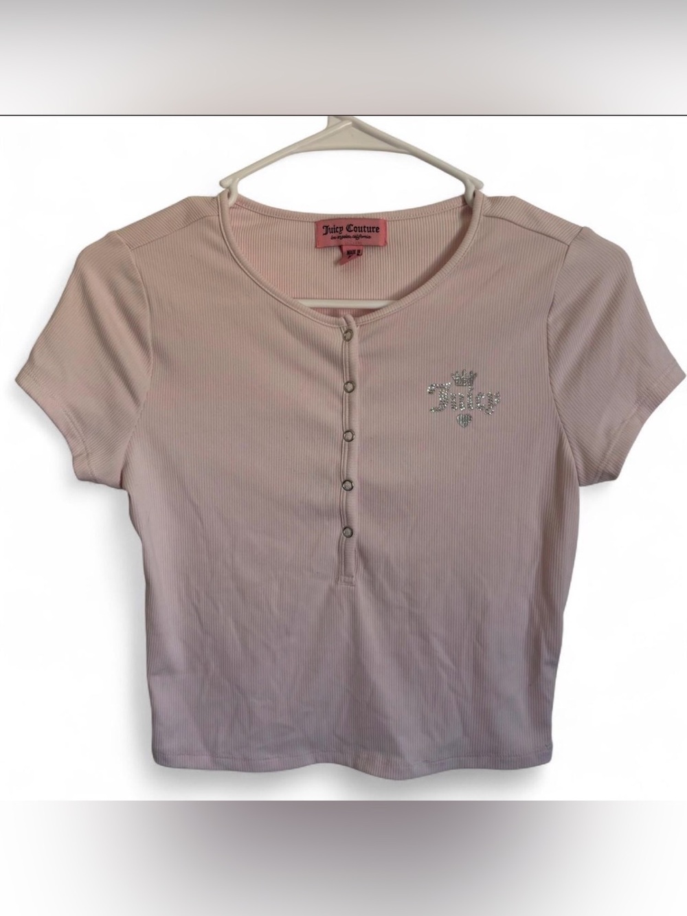 Juicy Couture Light Pink Ribbed Snap Henley Top